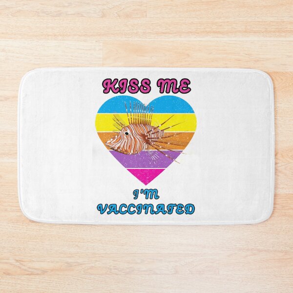 Item preview, Kiss Me I Am Vaccinated Lionfish Rainbow Heart Distressed White BG designed and sold by KeysTreasures.