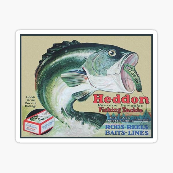 HEDDON Genuine Dowagiac Fishing Tackle Vintage Tin Metal Sign 