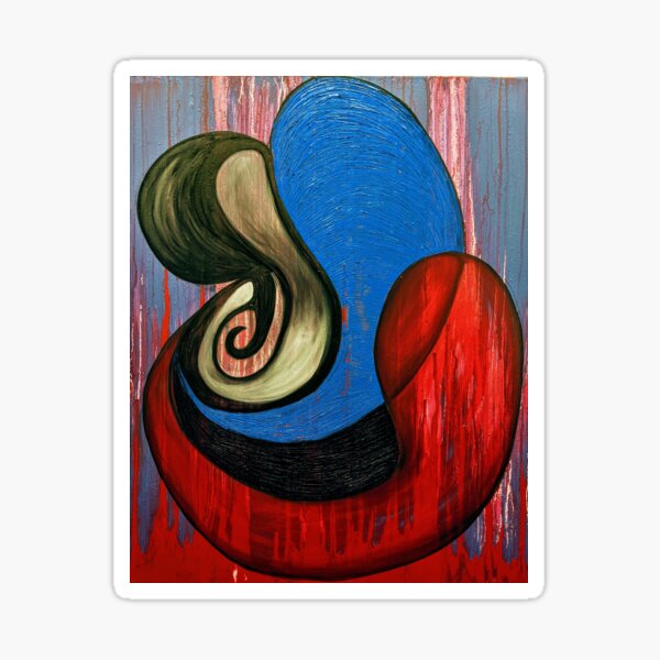red, blue, and black abstract art painting Sticker