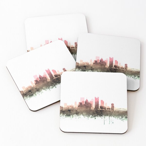 Item preview, Pittsburgh Skyline Watercolor Blush Taupe Green by Zouzounio Art designed and sold by zouzounioart.