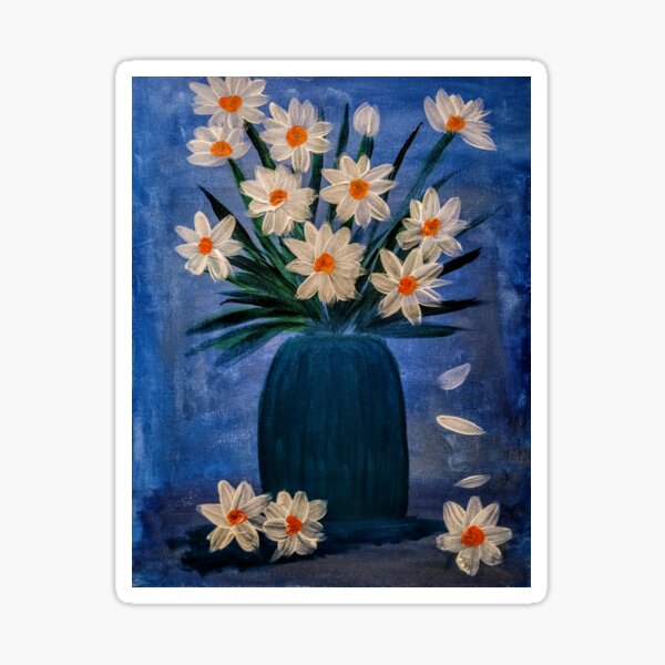 Daisy's in turquoise glass vase Sticker