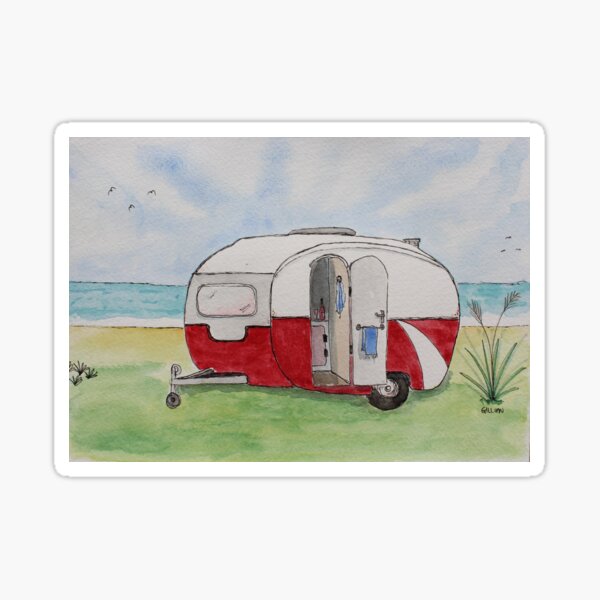 Retro red caravan Sticker