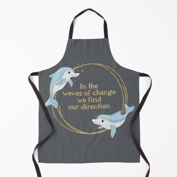 Item preview, In the waves of change we find our direction, cute dolphins and motivational inspirational quote, gold and blue designed and sold by Orianah.