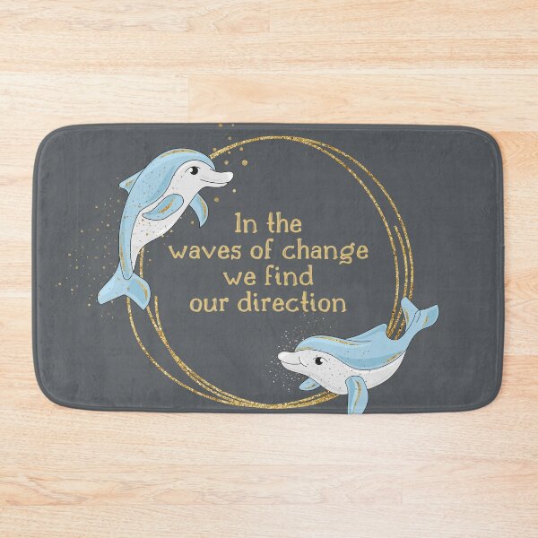 Item preview, In the waves of change we find our direction, cute dolphins and motivational inspirational quote, gold and blue designed and sold by Orianah.