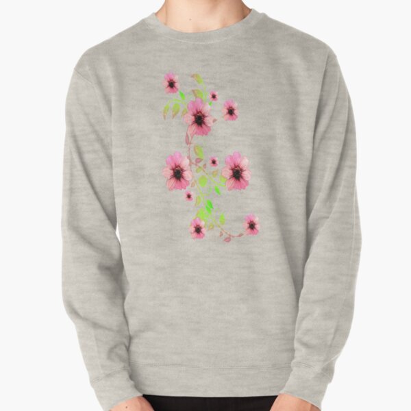 WATERCOLOR FLORAL GARLAND WITH LIGHT PINK FLOWERS Pullover Sweatshirt