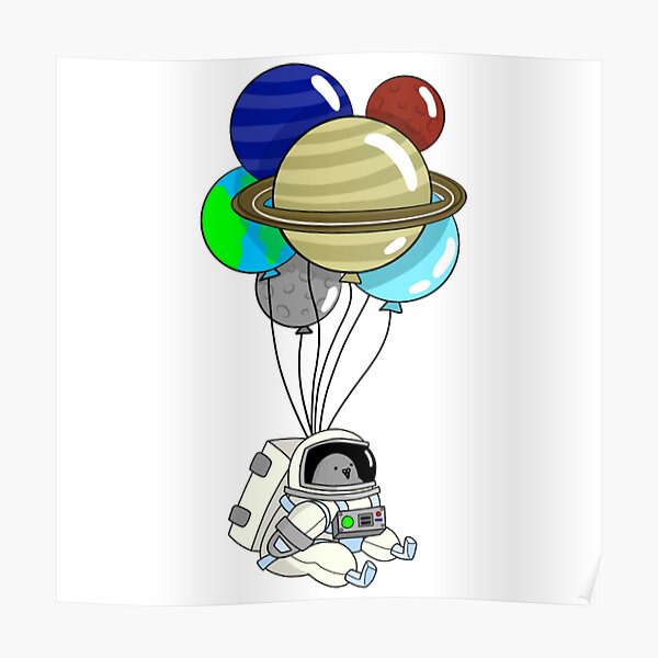 Astronaut sitting pigeon with balloons Poster