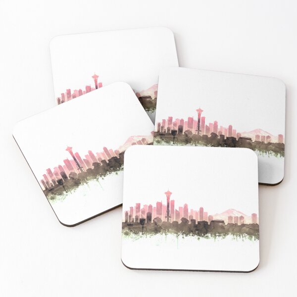 Item preview, Seattle Skyline Watercolor Blush Taupe Green by Zouzounio Art designed and sold by zouzounioart.