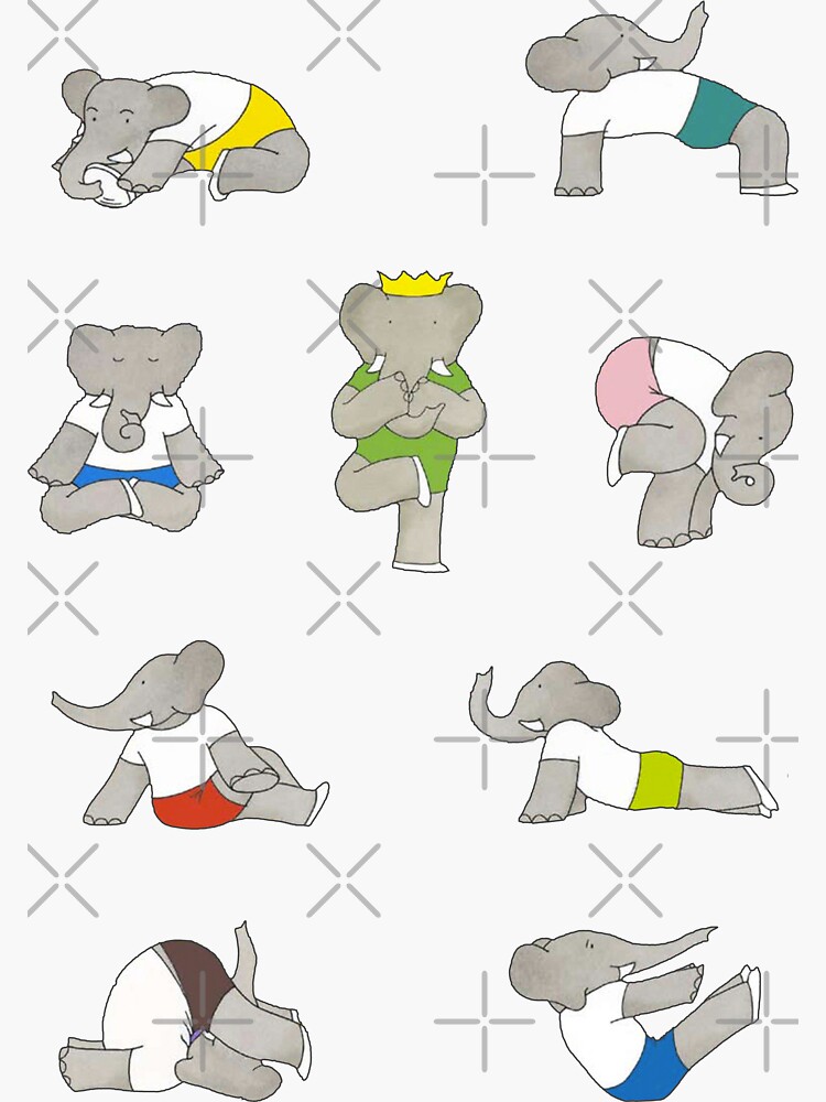 "Babar yoga for elephants" Sticker for Sale by Sandrastore Redbubble