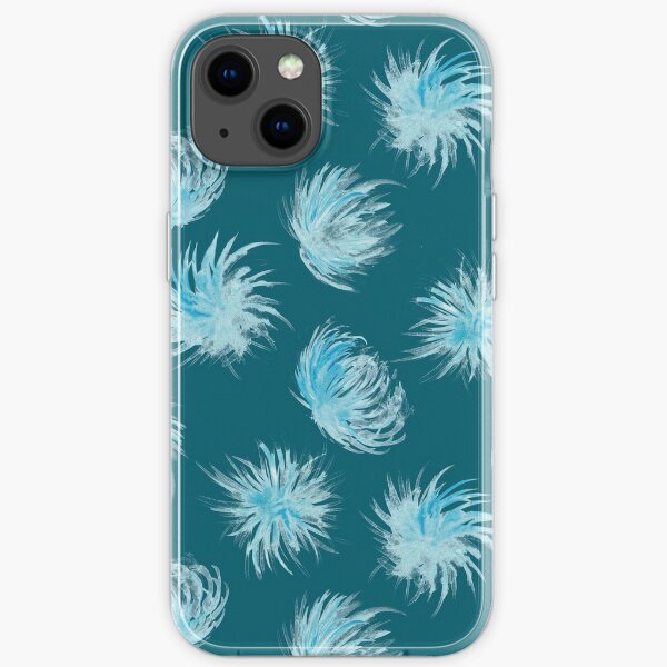 Rain flowers on teal watercolor pattern iPhone Soft Case