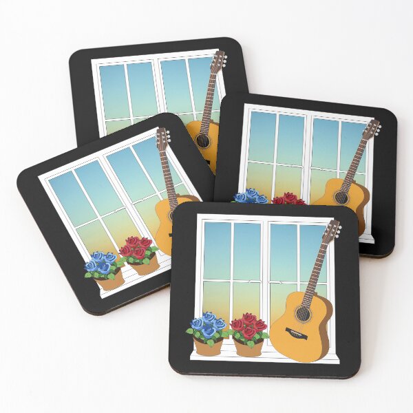Item preview, Acoustic Guitar Leaning Against Window with Flowers designed and sold by nightsworthy.