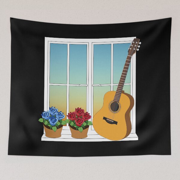 Item preview, Acoustic Guitar Leaning Against Window with Flowers designed and sold by nightsworthy.
