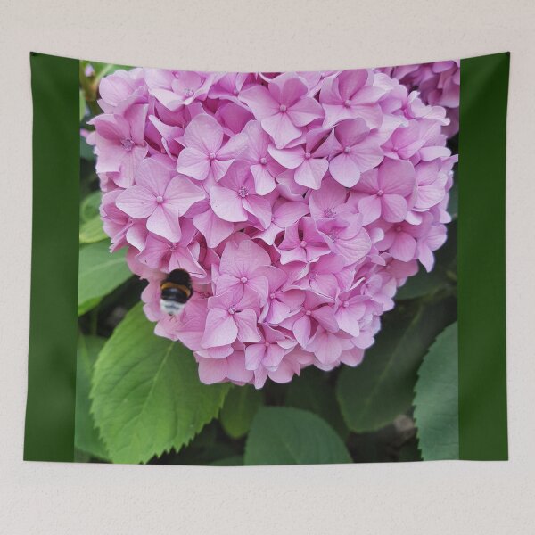 Item preview, Pink hydrangea and bumblebee photography print designed and sold by orangerinka.