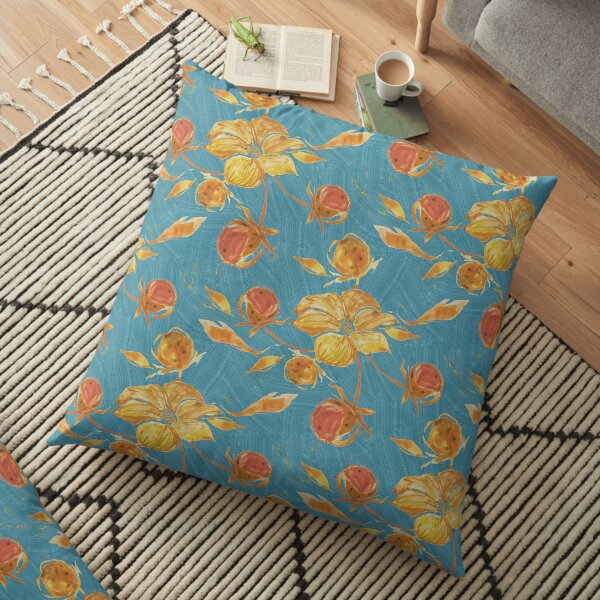 Rusty watercolor flowers pattern Floor Pillow