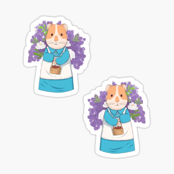 Cartoon Guinea pig in dress carrying strawberry basket Sticker