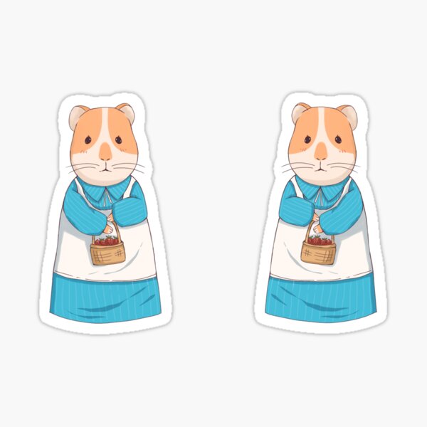 Cute guinea pig in blue bress with strawberry Sticker