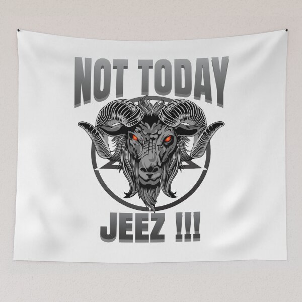 Item preview, Not today Jesus, not today jeez, not bad days gray tone baphomet illustration designed and sold by Lekrock.