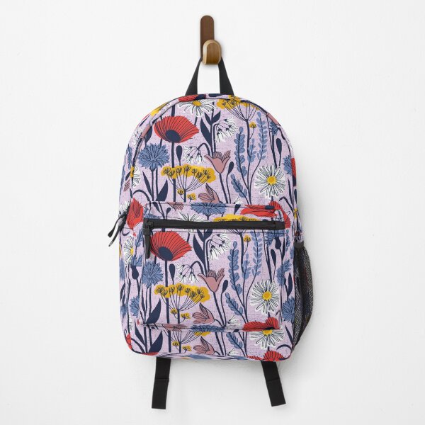 Item preview, Wild field // lavender background neon red orange shade poppies white daisies denim blue cornflower pink bluebells yellow fennel flowers and other wild flowers meadow plants designed and sold by SelmaCardoso.