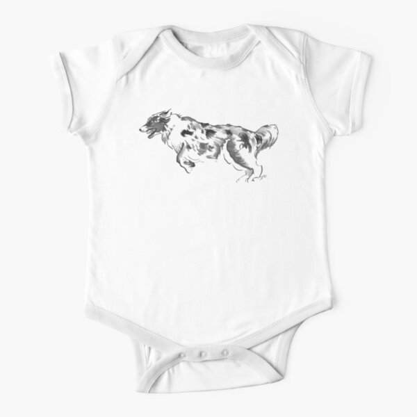 Australian Shepherd Drawing Short Sleeve Baby One-Piece