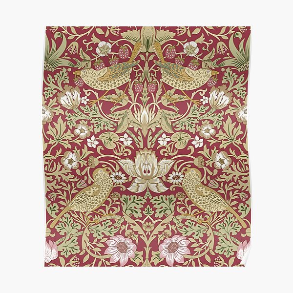 William Morris Vintage Fraise Voleur Vin Rouge Floral Botanique Poster