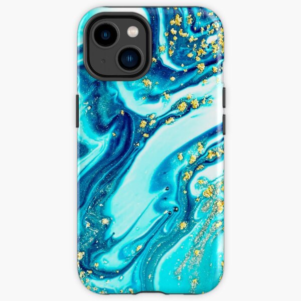 Emerald blue, carnival glass  and gold, mint color tie dye , pastel swirl, fluid art paint texture design. iPhone and Samsung Galaxy case cover iPhone Tough Case
