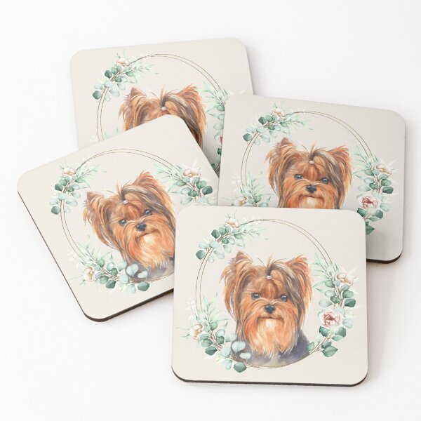 Item preview, Yorkshire Terrier Dog in a Floral Gold Wreath Frame designed and sold by Alicia Chee.