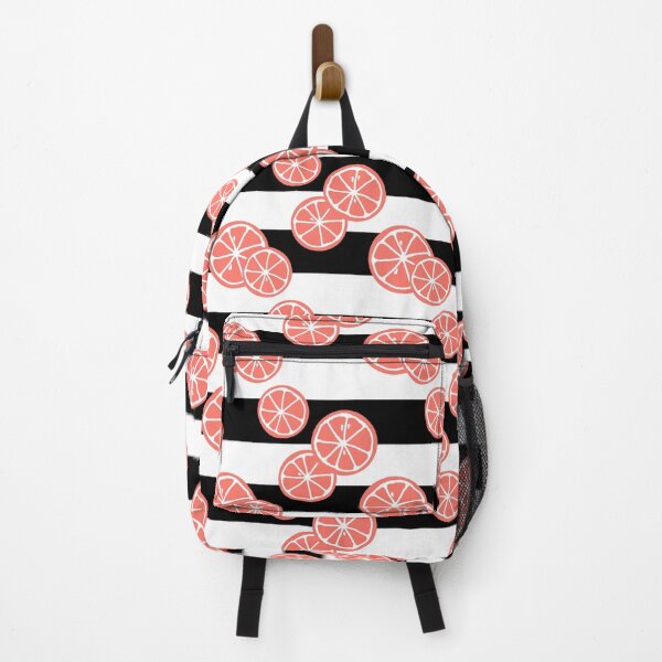 Item preview, Pink Grapefruit on black and white striped background designed and sold by Feeling Artsy.