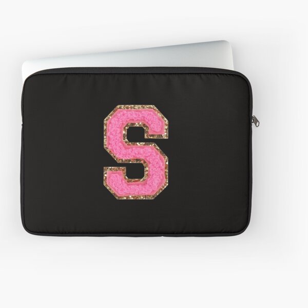 S - Bubblegum Glitter Varsity Letter Patches Laptop Sleeve