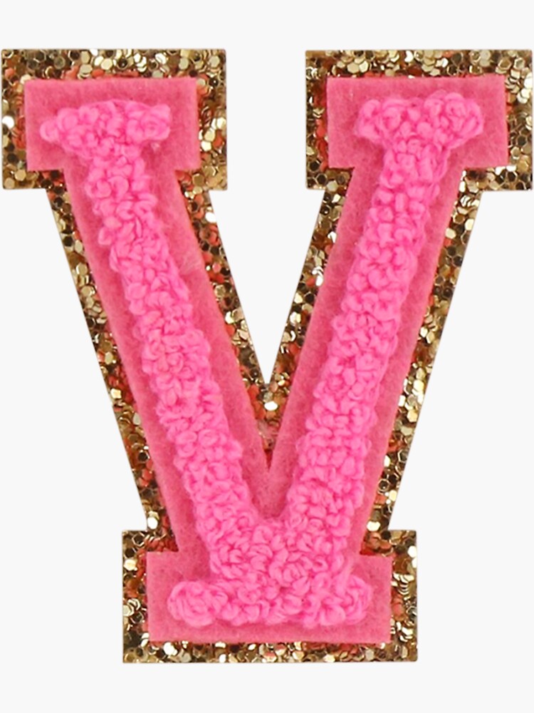 V - Bubblegum Glitter Varsity Letter Patches Sticker for Sale by Monograms  Ultd