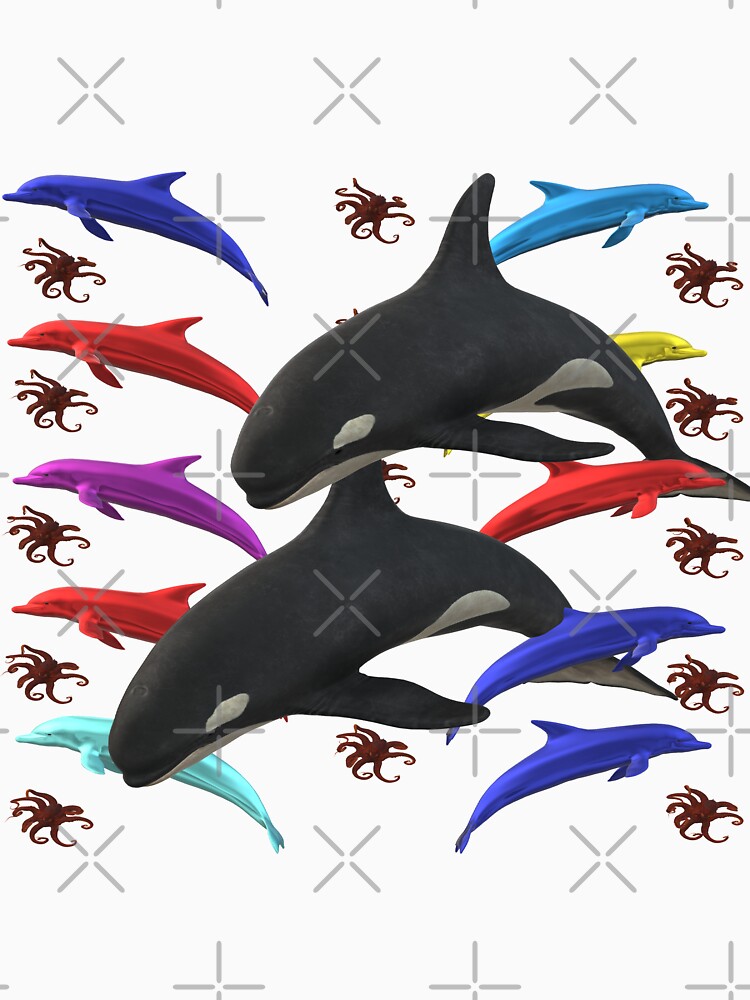 "Killer Whales And Coloured Dolphins" Tshirt for Sale by MottoDigging