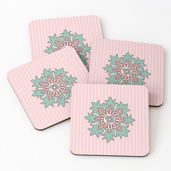 Item preview, Pattern of colorful rosettes on mint green stripes designed and sold by colorofmagic.