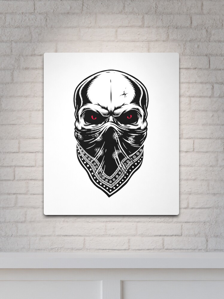 Skull With Red Eyes Face Mask - Tattoo & Biker Design | Metal Print