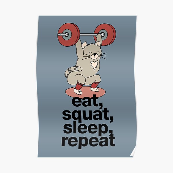 Olympic Lifting Cat With Barbell And Weights And Crossfit Saying Eat Squat Sleep Repeat