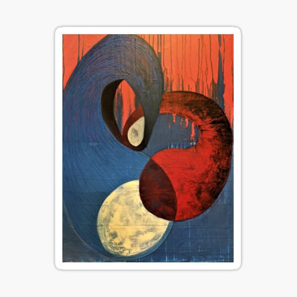 red, blue, and white abstract art painting Sticker