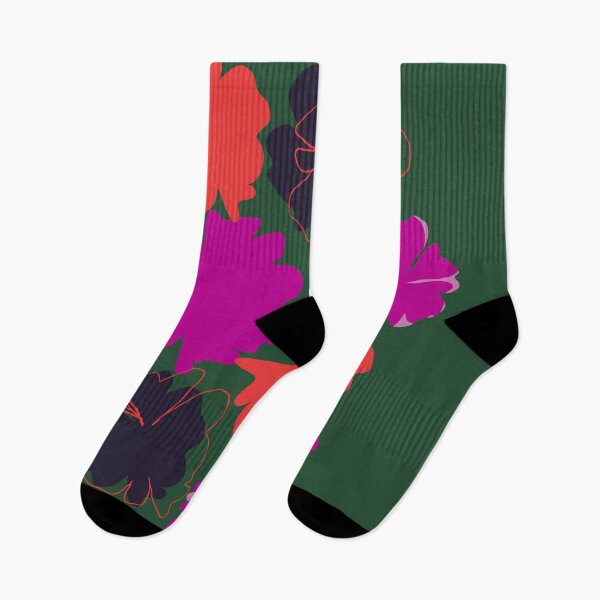 Item preview, Colorful abstract flowers pink, red-orange on a green background designed and sold by Nadezda Kravcenko.