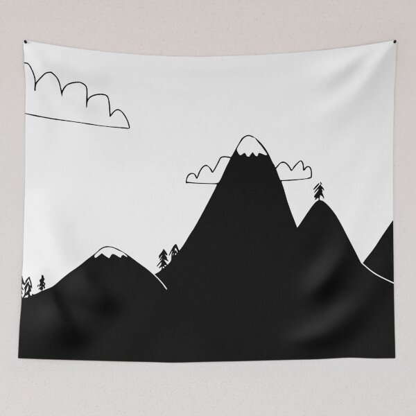 Item preview, Cloudy Mountain - Monochromatic Landscape illustration  designed and sold by Fitrah-Harmony.