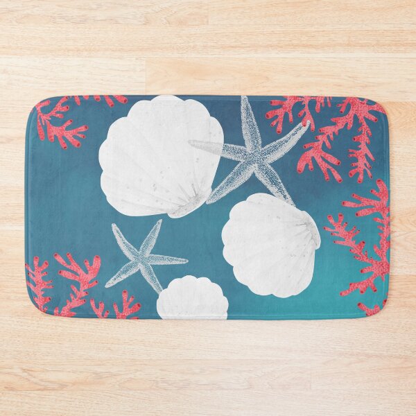 Item preview, White seashells and starfish with coral designed and sold by Jennykies.