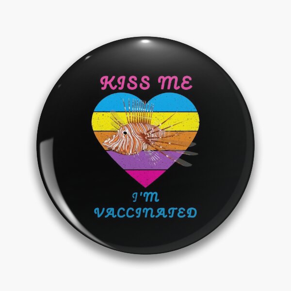 Item preview, Kiss Me I Am Vaccinated Lionfish Rainbow Heart Distressed Black BG designed and sold by KeysTreasures.