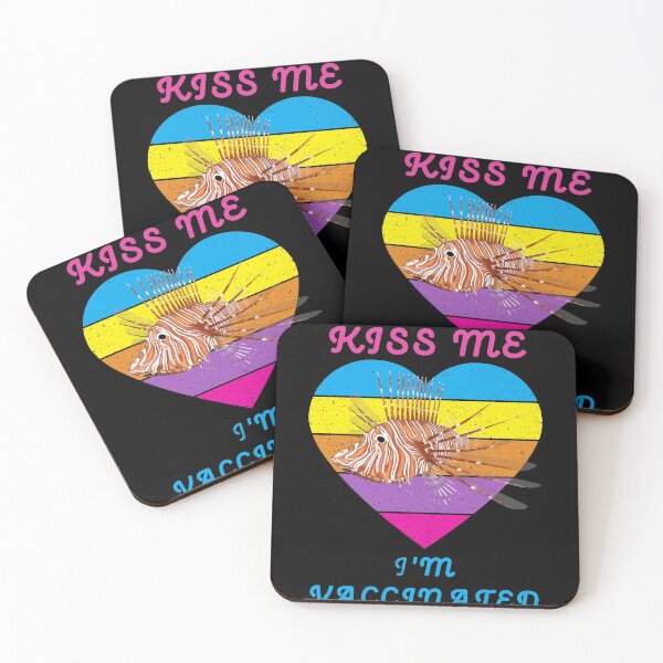 Item preview, Kiss Me I Am Vaccinated Lionfish Rainbow Heart Distressed Black BG designed and sold by KeysTreasures.