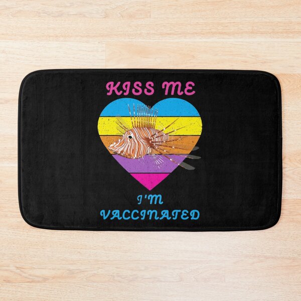 Item preview, Kiss Me I Am Vaccinated Lionfish Rainbow Heart Distressed Black BG designed and sold by KeysTreasures.