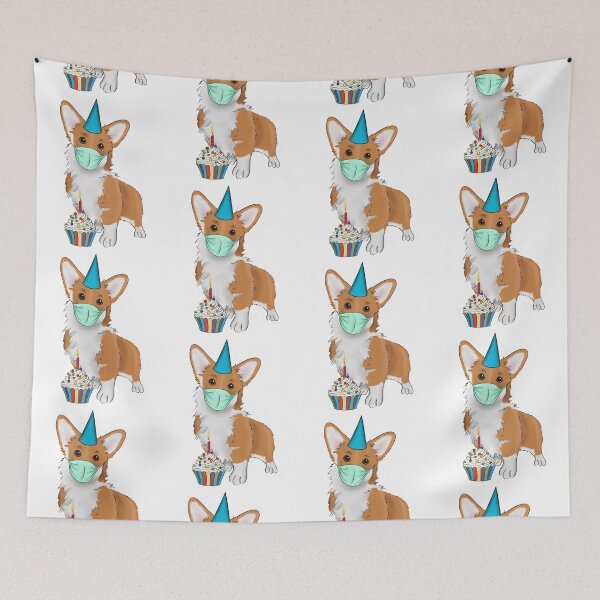 Item preview, Cute Mask Corgi with a Birthday Cupcake | Corgi Wearing a Birthday Hat and Mask designed and sold by ElysianCreation.