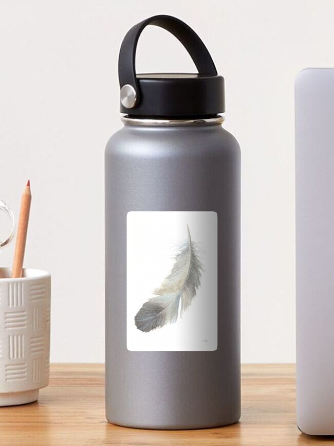 Thumbnail 1 of 3, Sticker, Feather in grey - study designed and sold by LisaLeQuelenec.