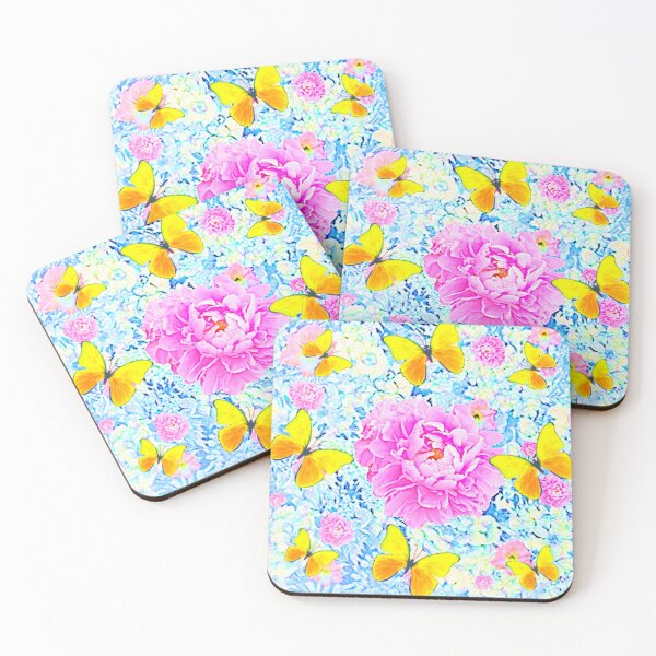 Item preview, PINK PEONY & YELLOW BUTTERFLY ABSTRACT FLORAL designed and sold by sharlesart.