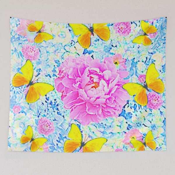 Item preview, PINK PEONY & YELLOW BUTTERFLY ABSTRACT FLORAL designed and sold by sharlesart.