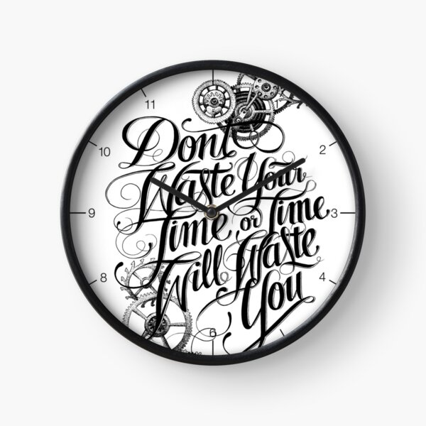 Vista previa del artículo con la obra «"No pierda su tiempo o el tiempo lo hará perder" Ilustración de declaración con engranajes y un reloj», diseñado y vendido por TrueType.