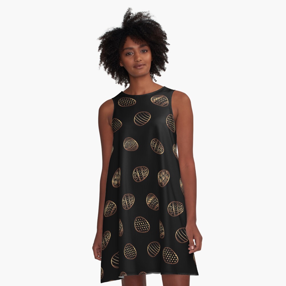 easter eggs gold pattern A-Line Dress