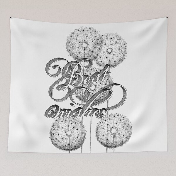 Item preview, "Best wishes" hand lettering illustration with dandelions designed and sold by TrueType.