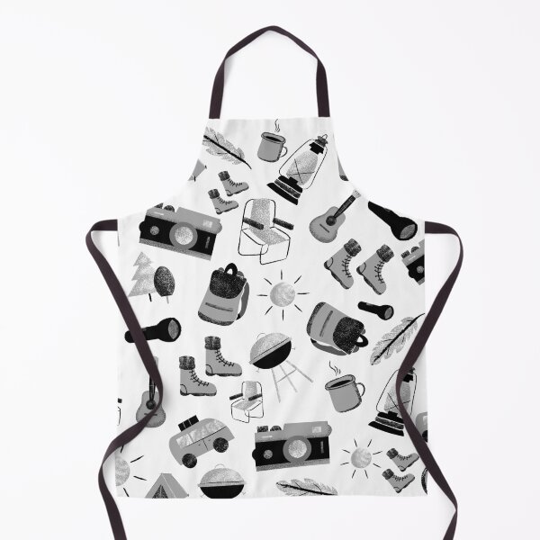 Item preview, Black and White Camping Pattern with a Tent, Van and Boots designed and sold by Marguerite Faure.