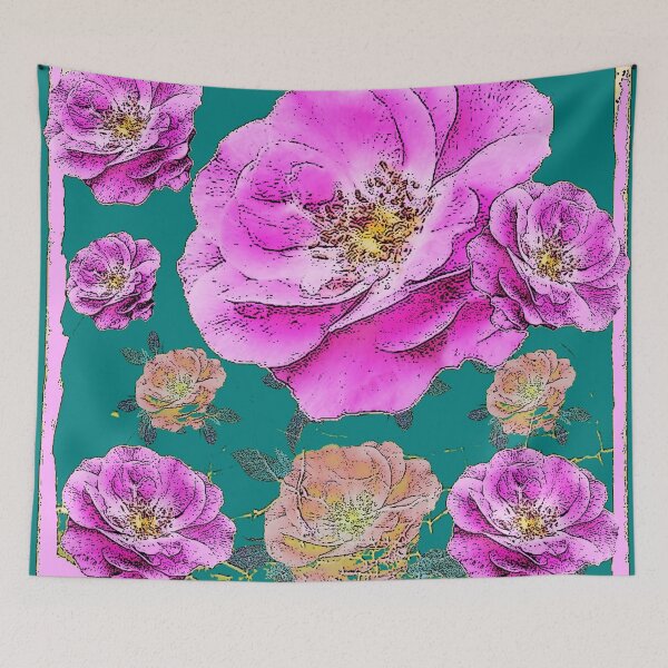 Item preview,  ANTIQUE STYLE TEAL COLOR ROSE GARDEN ABSTRACT  designed and sold by sharlesart.
