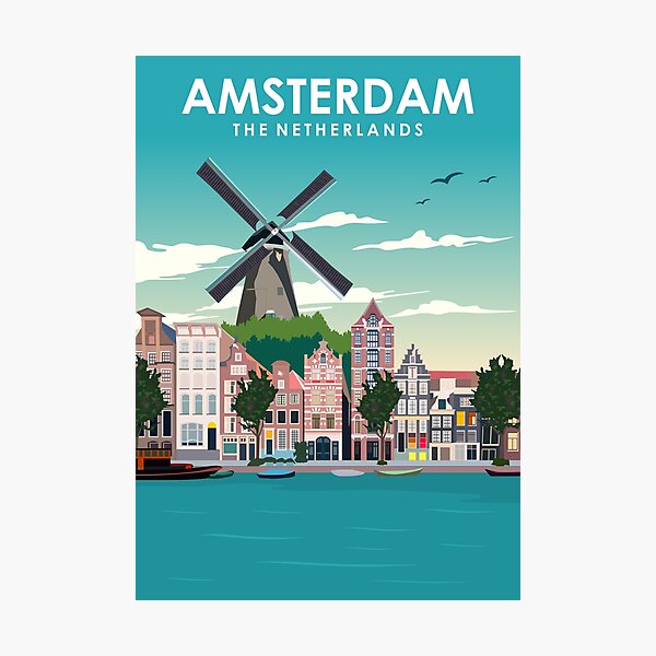 Item preview, Amsterdam Holland Windmill Travel Poster designed and sold by Stadify.