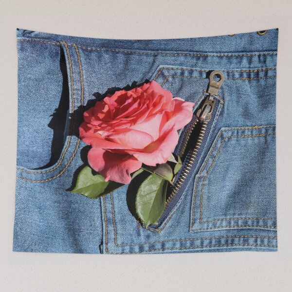 Item preview, Red rose in denim pocket designed and sold by CatCarrot.